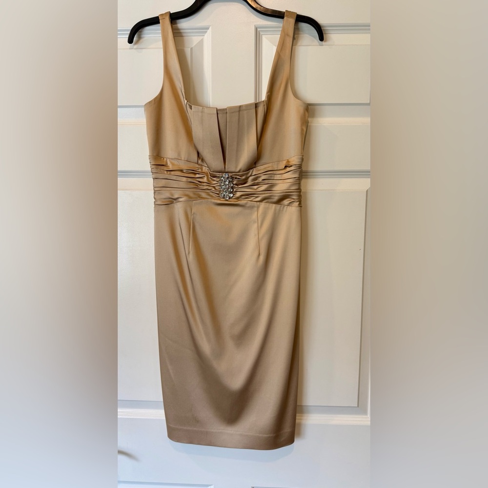 Gold colored, elegant cocktail dress